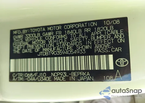 2009 Toyota Yaris из США, поврежденный, VIN JTDBT903594054933